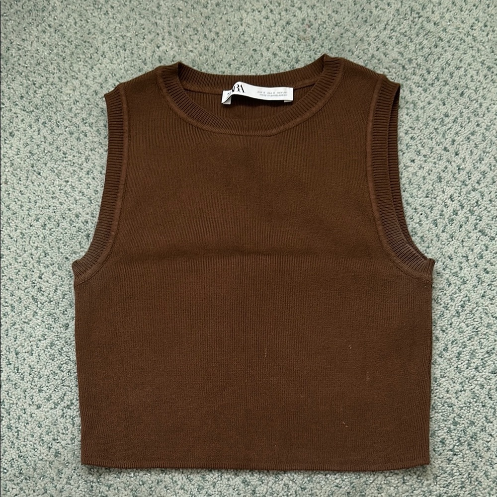 Zara Chocolate Sleeveless Knit Top